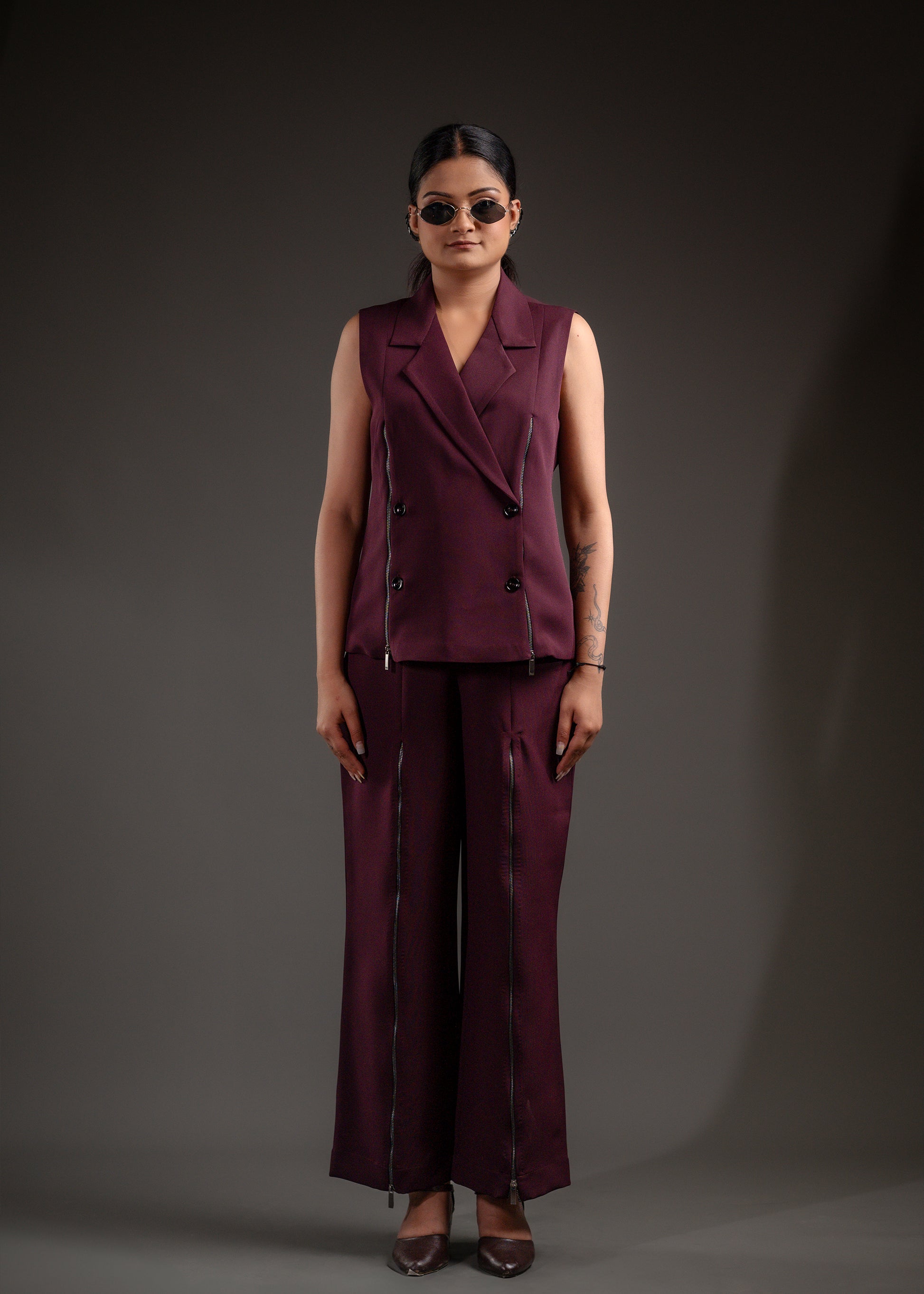 Noir Zipline Blazer Vest Set
