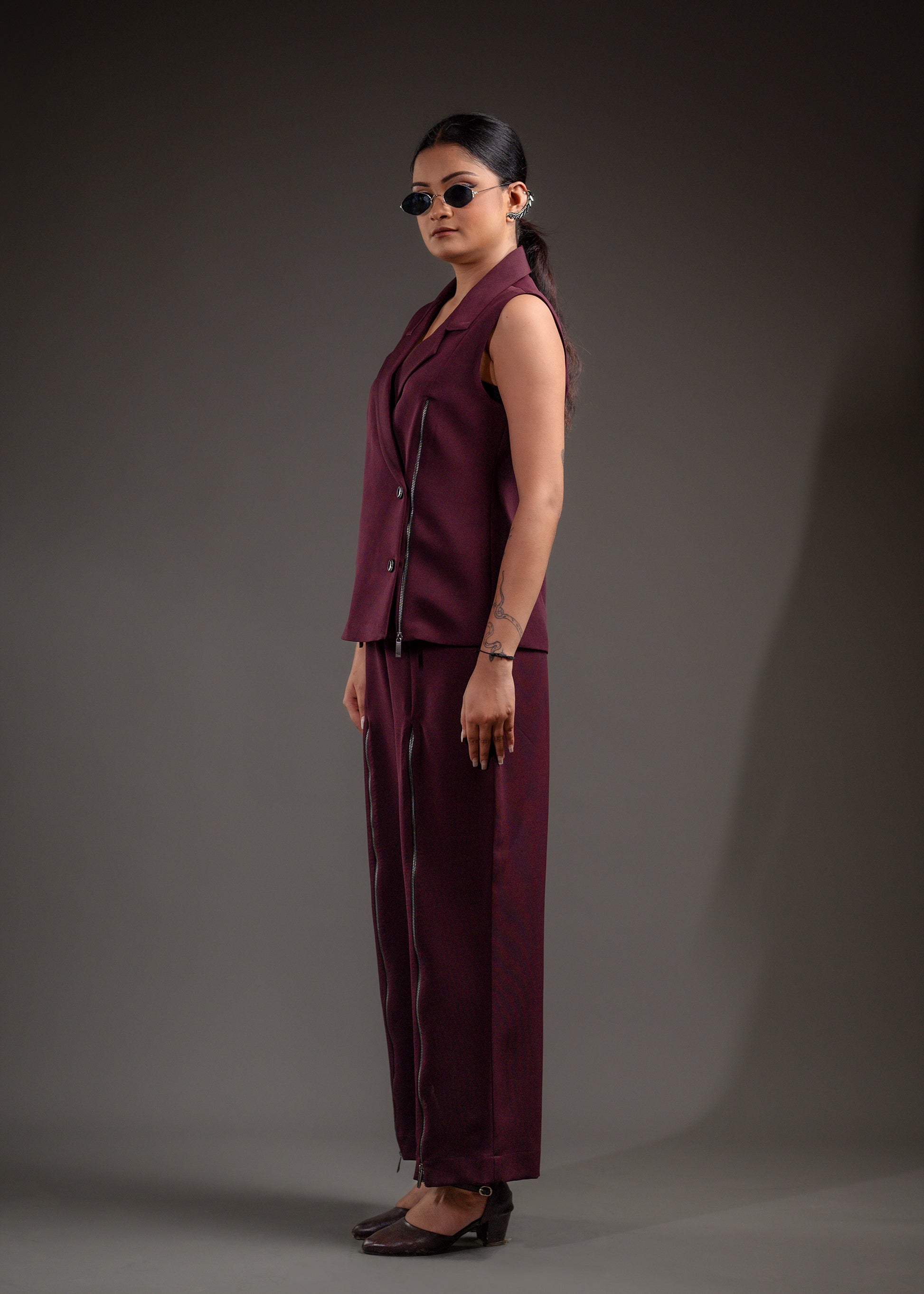 Noir Zipline Blazer Vest Set