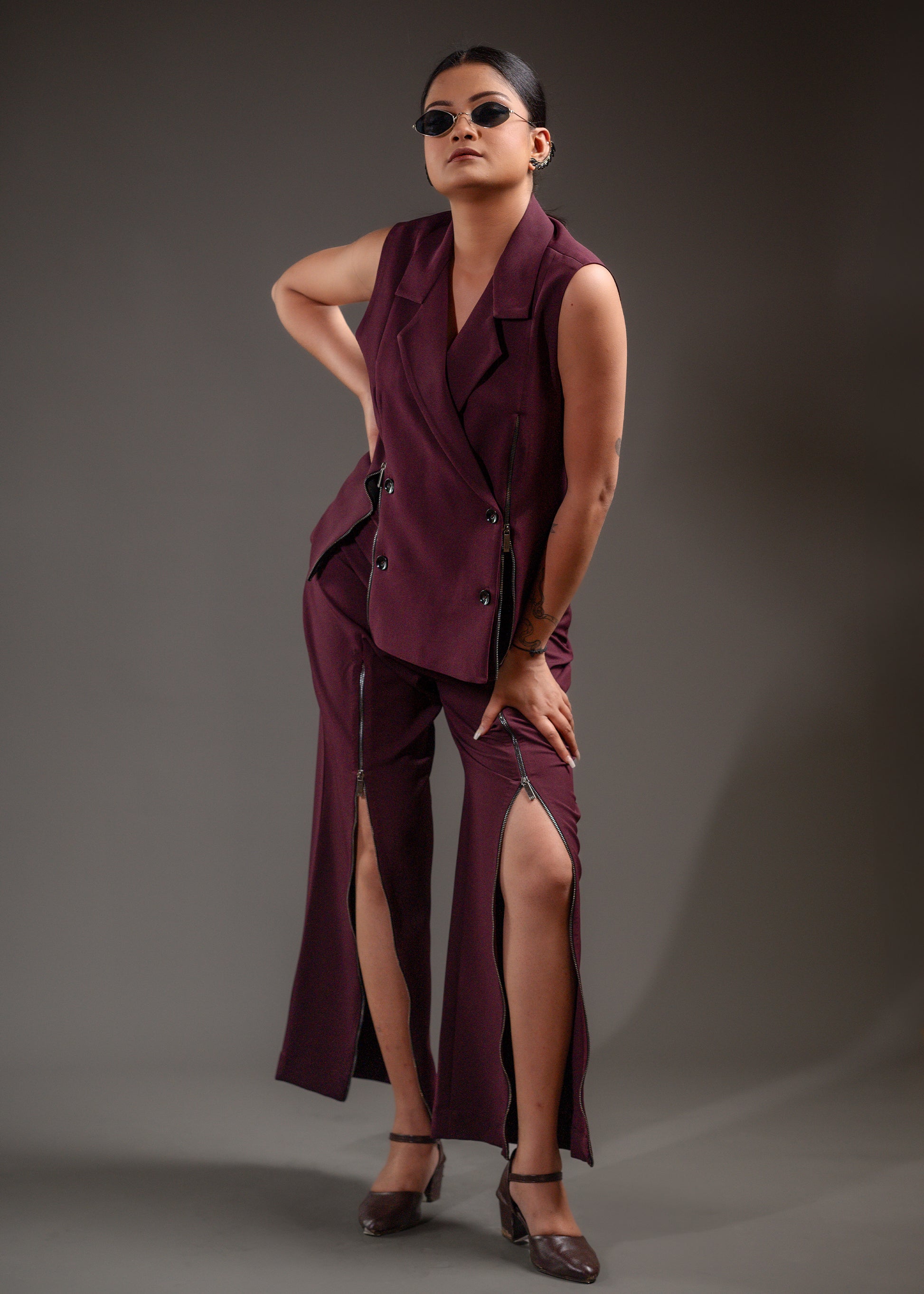 Noir Zipline Blazer Vest Set
