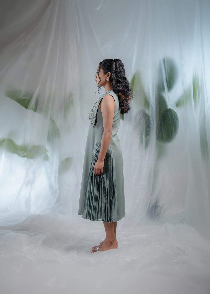 Sage Swirl Embellished Overlay Dress