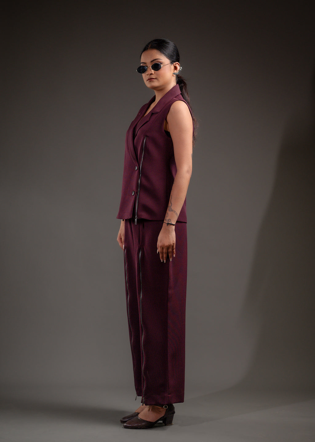 Noir Zipline Blazer Vest Set